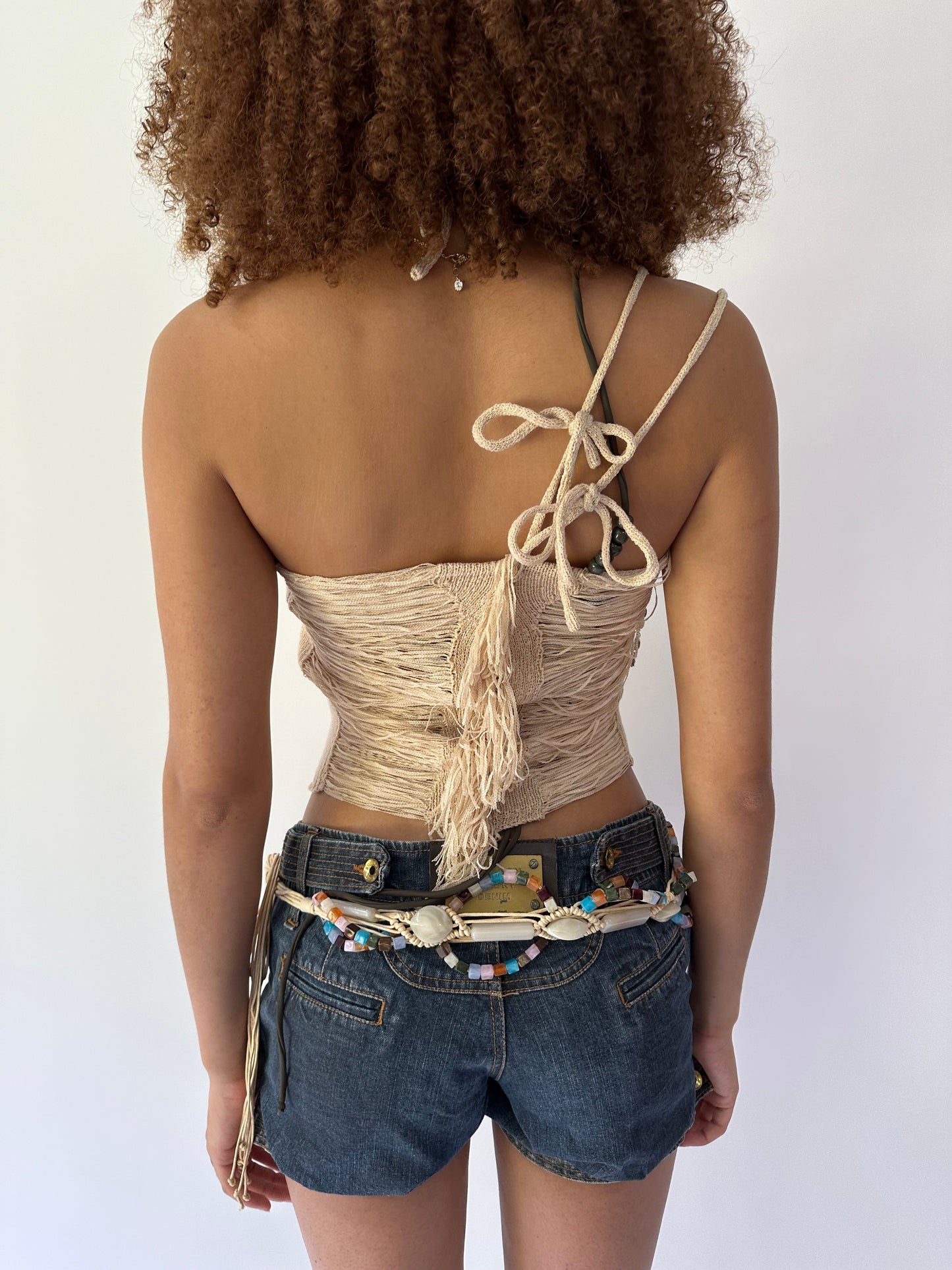 festival drop | small beige knit draped halterneck top