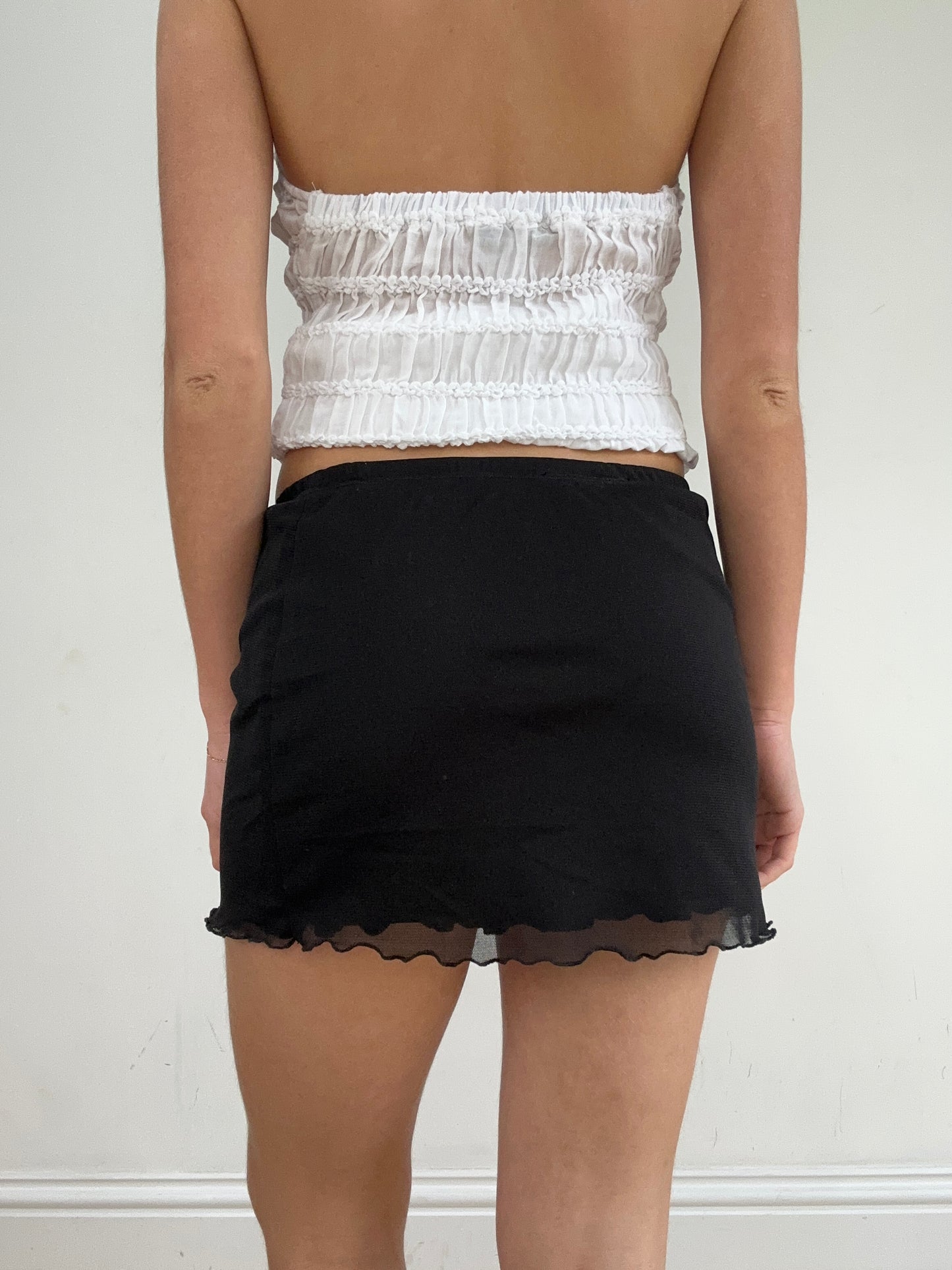 #356 SAMPLE SALE | medium black mesh mini skirt