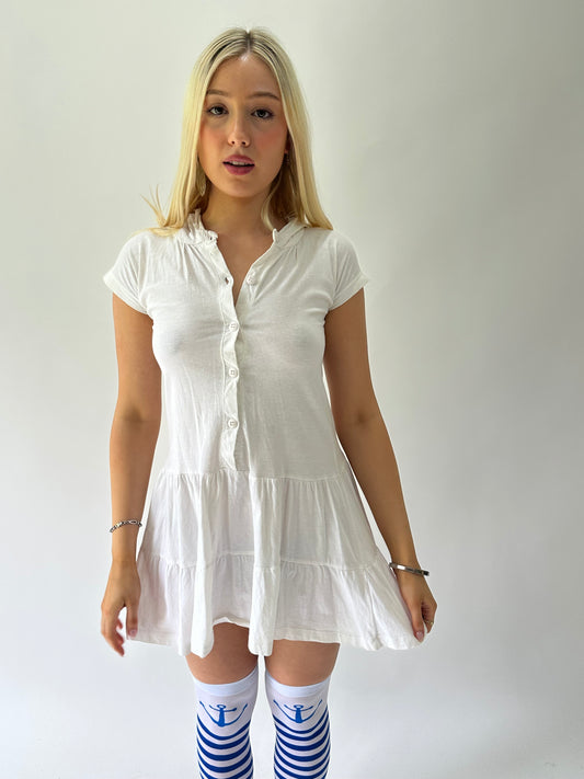 sailor drop | small white hooded button up mini dress
