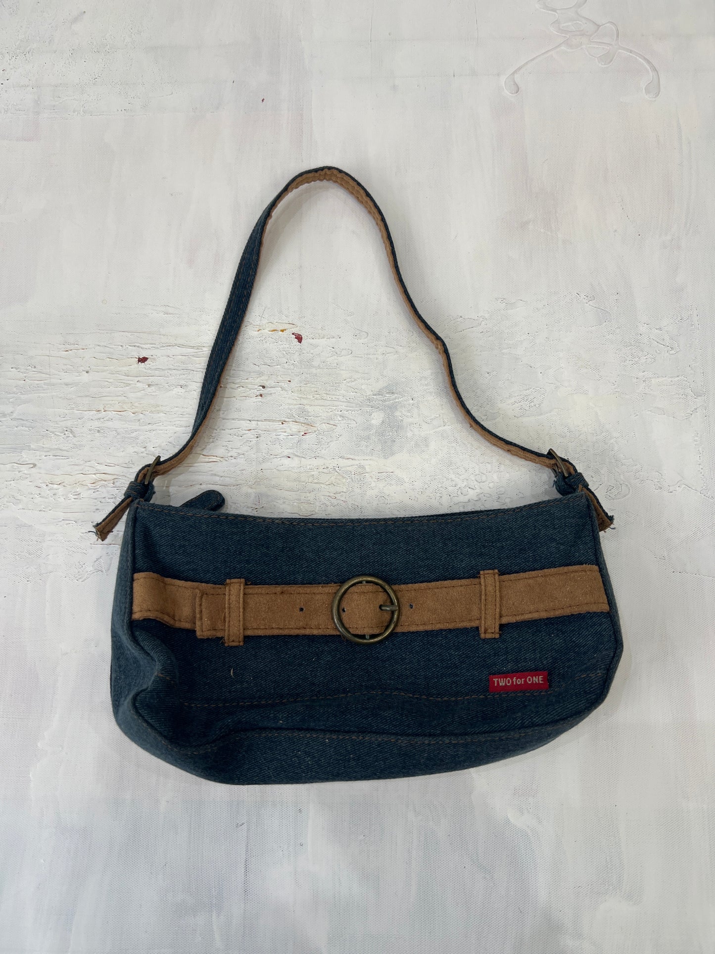 vintage edit eleven | blue denim and beige shoulder bag