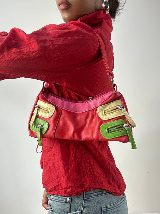 LFW edit | red mini baguette shoulder bag with zip detail