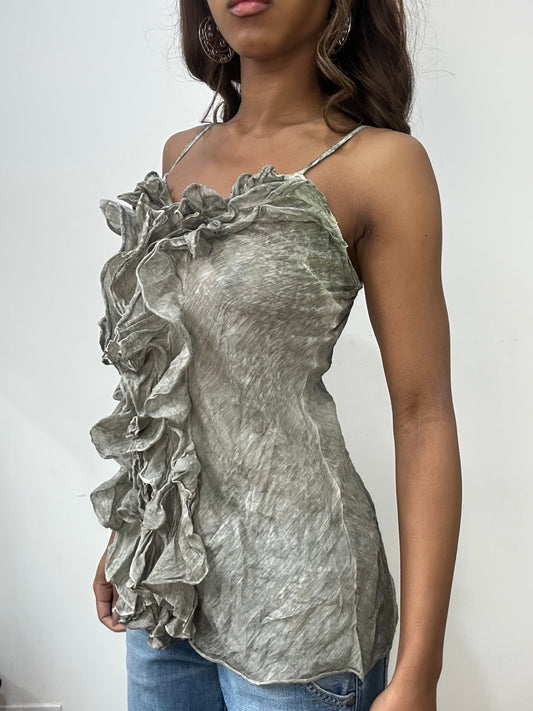 vintage edit: fashion week | small grey/khaki ruffle cami top