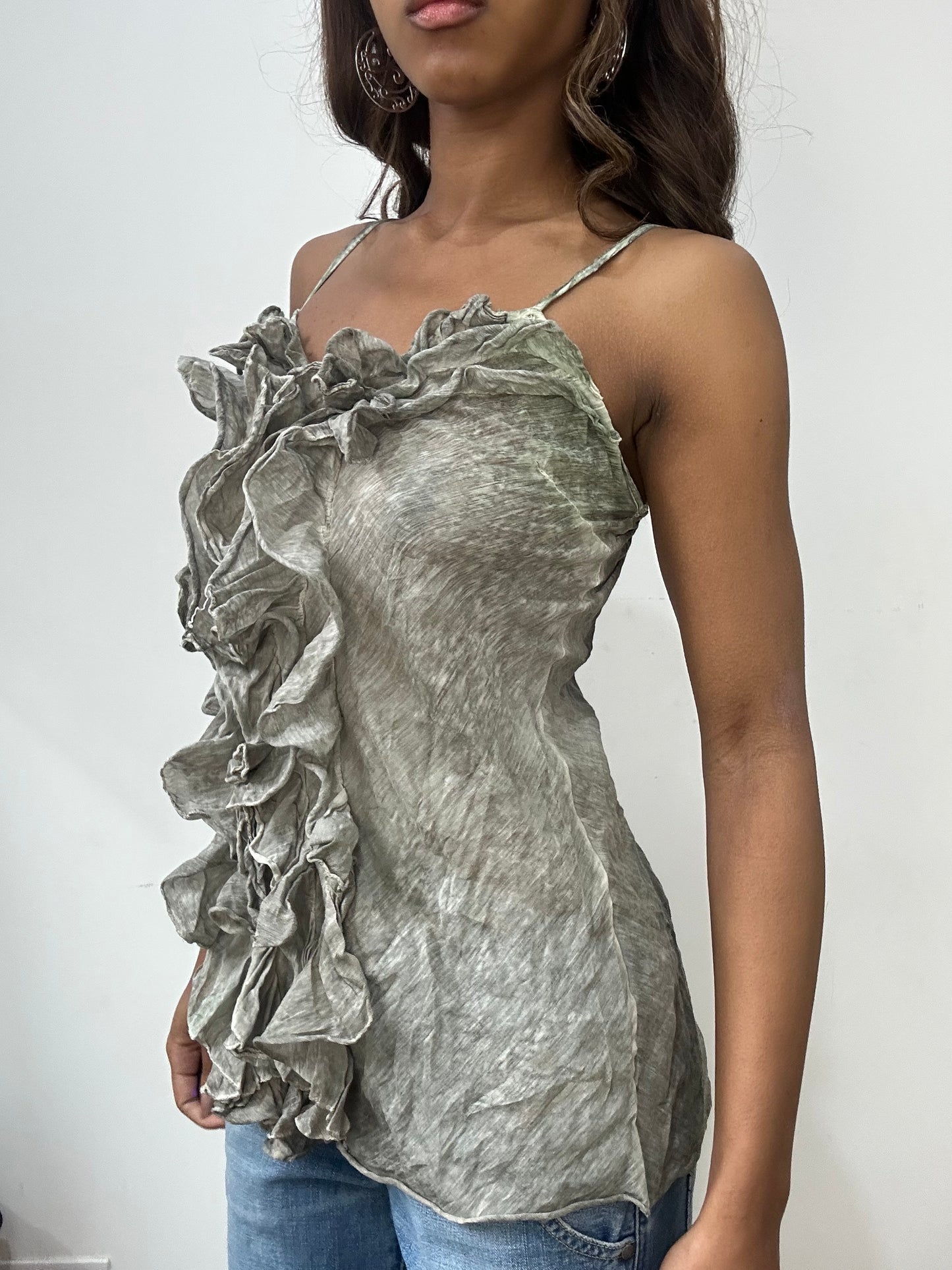 vintage edit: fashion week | small grey/khaki ruffle cami top