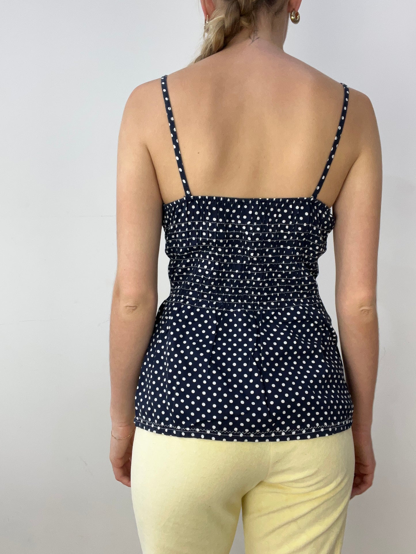 vintage edit thirty | small navy and white cami with polka dot print