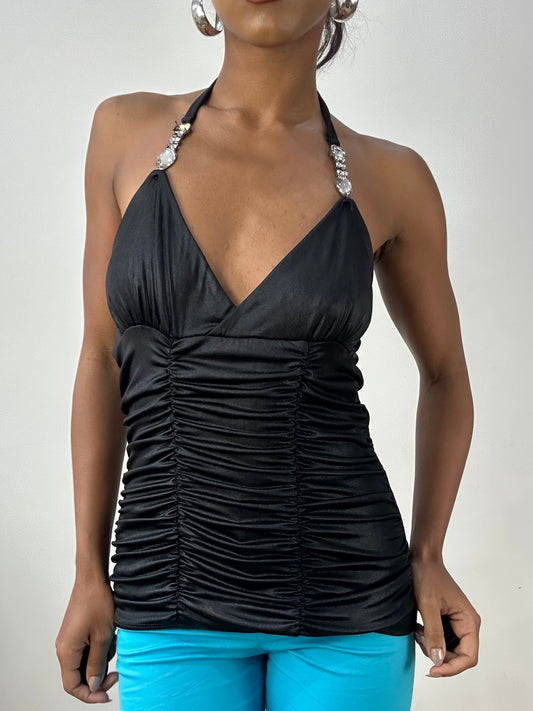 vintage edit: halloween | small black ruched halterneck top