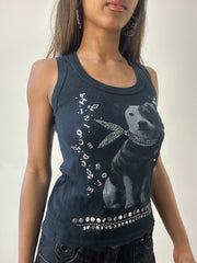 2016 edit | small black tank top with graphic dog print