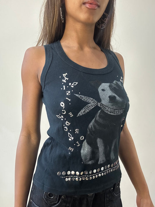 2016 edit | small black tank top with graphic dog print