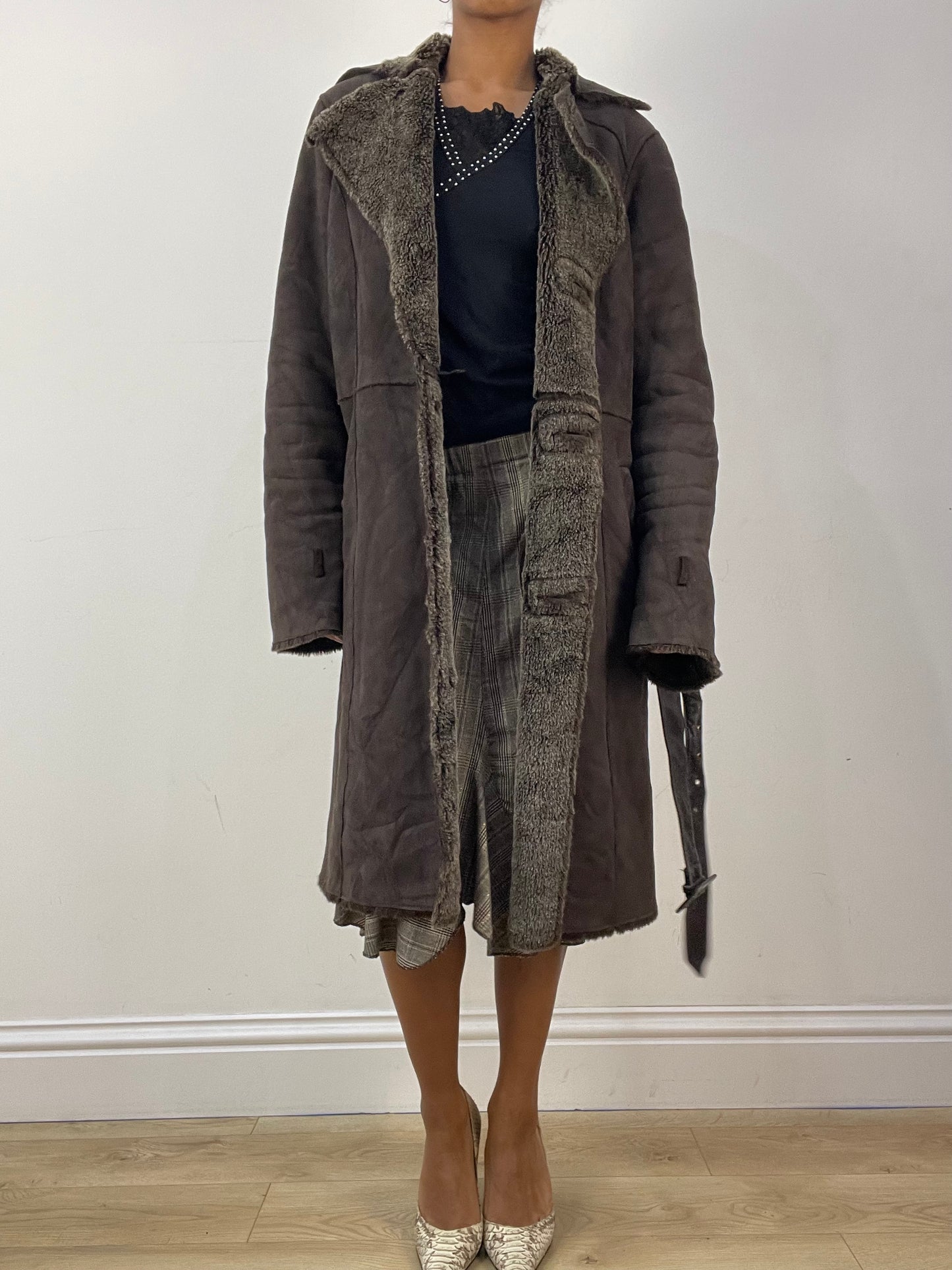 vintage edit thirty-six | medium brown leather faux suede jacket