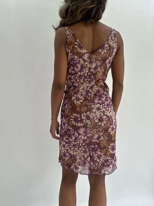 wedding guest drop | small pink mesh overlay floral midi dress