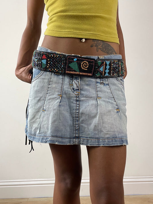 vintage edit twenty-six | black and blue beaded tassel belt