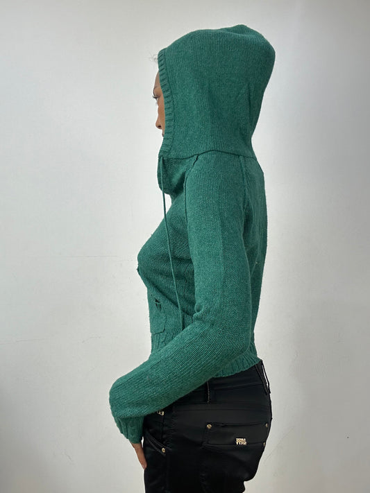 vintage edit: halloween | small dark green knit hoodie with pocket detail