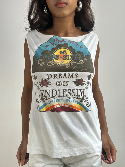 BEST PICKS | small white miss sixty graphic top with cutout back