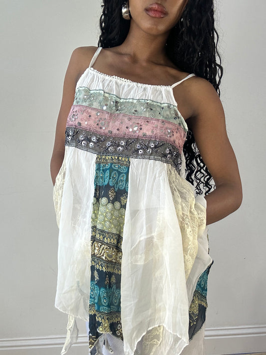 💻 vintage edit twenty-three | small white asymmetric cami top with sequin detail