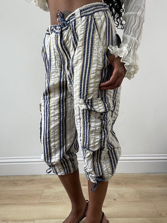 vintage edit: festival | medium blue and white striped cargo trousers