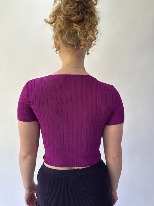 devil wears prada | small purple ribbed knit short sleeve top