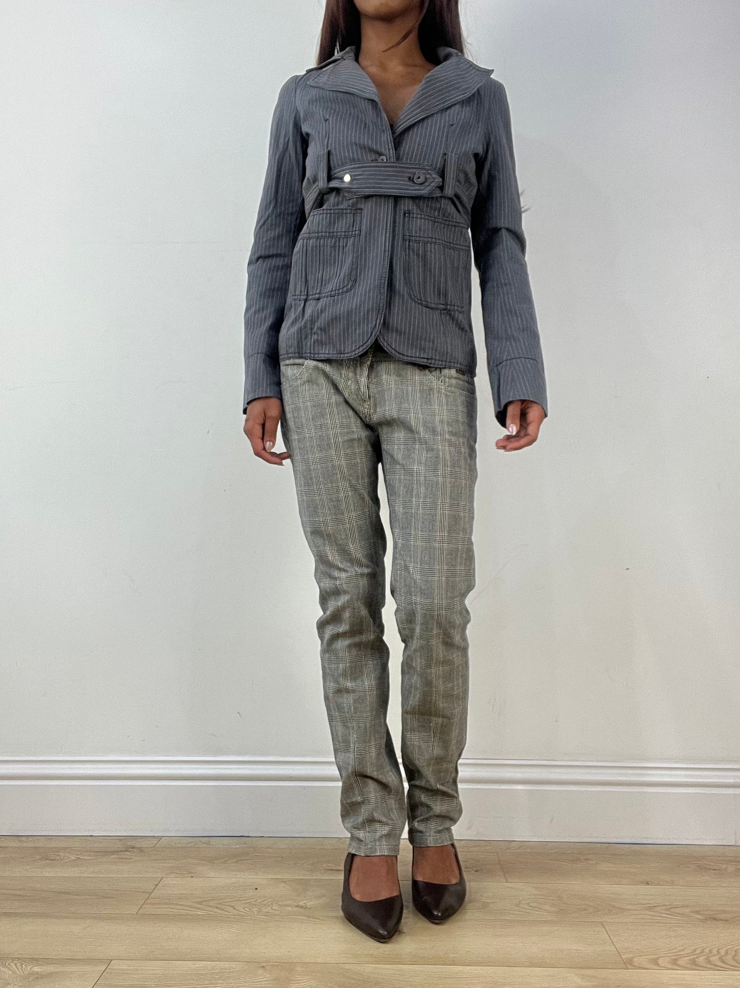 vintage edit thirty-three | small grey diesel pinstripe blazer jacket