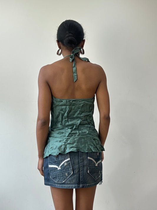 vintage edit thirty-one | small green halterneck top with studded neckline