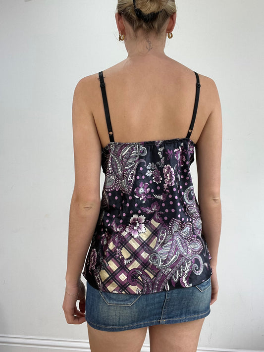 BEST PICKS | small black and purple checkered and paisley print cami