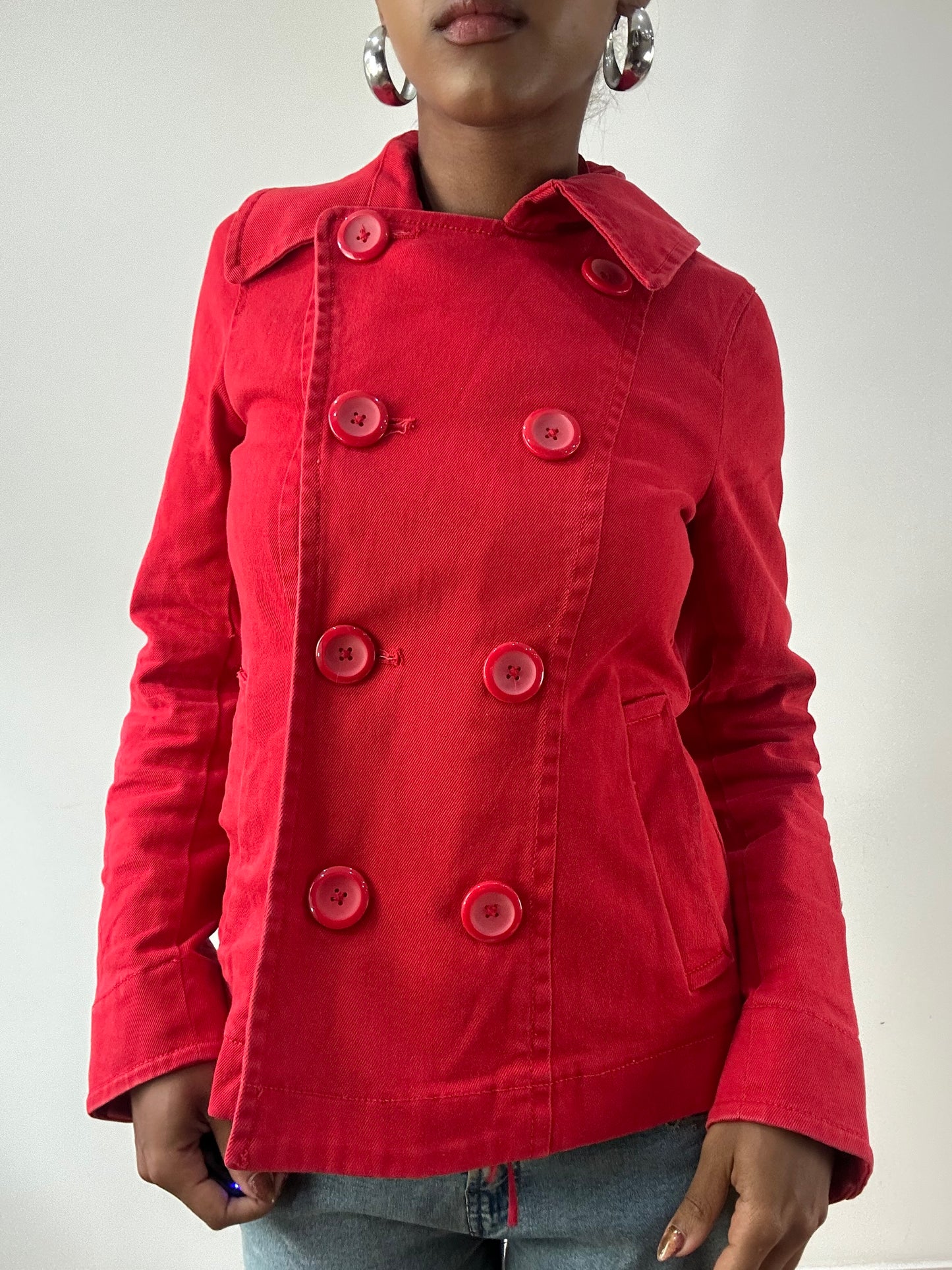 LFW edit | extra small red old h&m peacoat jacket