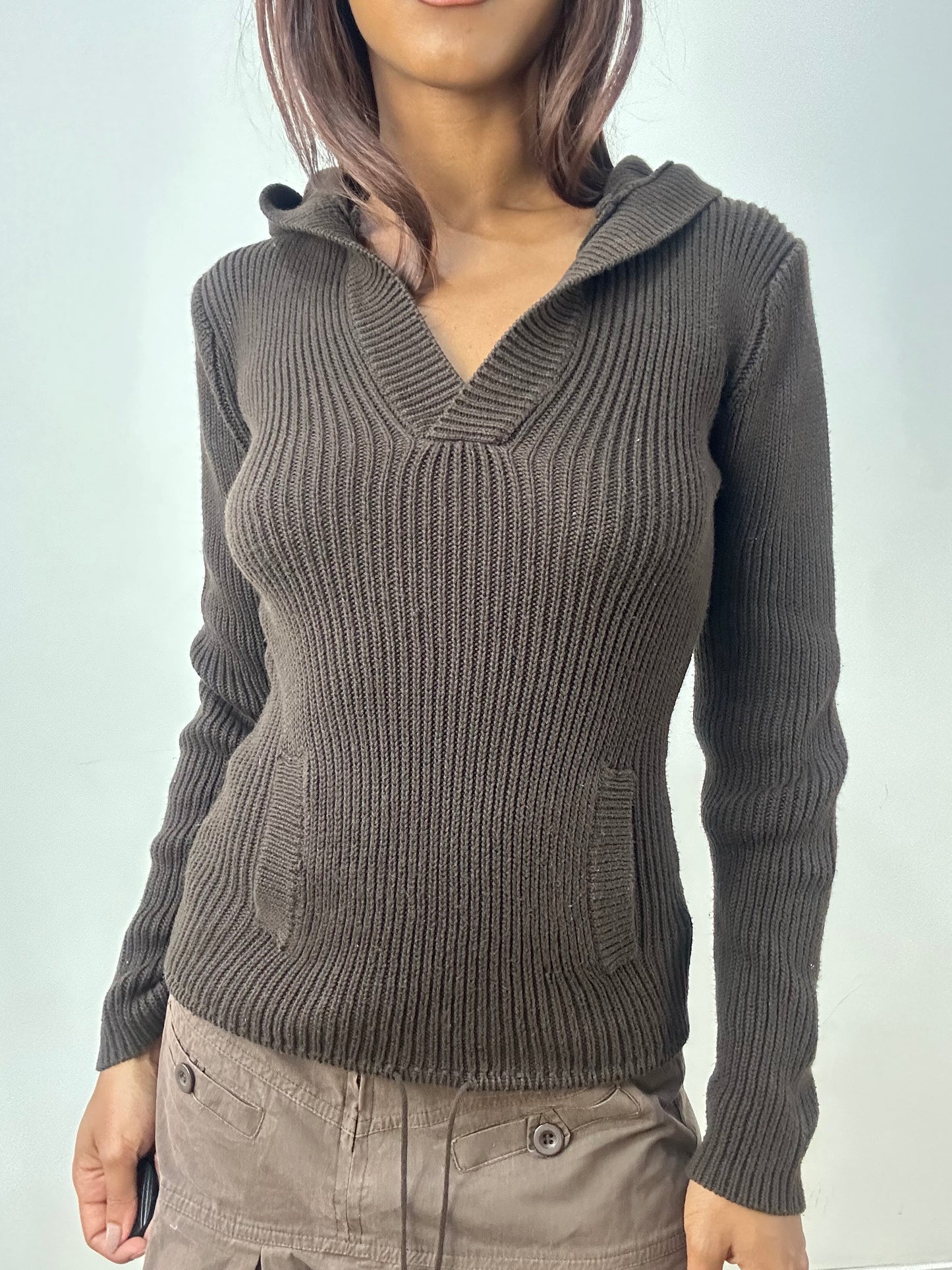vintage edit thirty-three | small brown ribbed hooded top