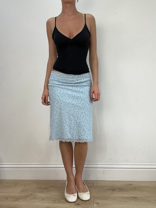 vintage edit seventeen | smal baby blue orsay floral midi skirt