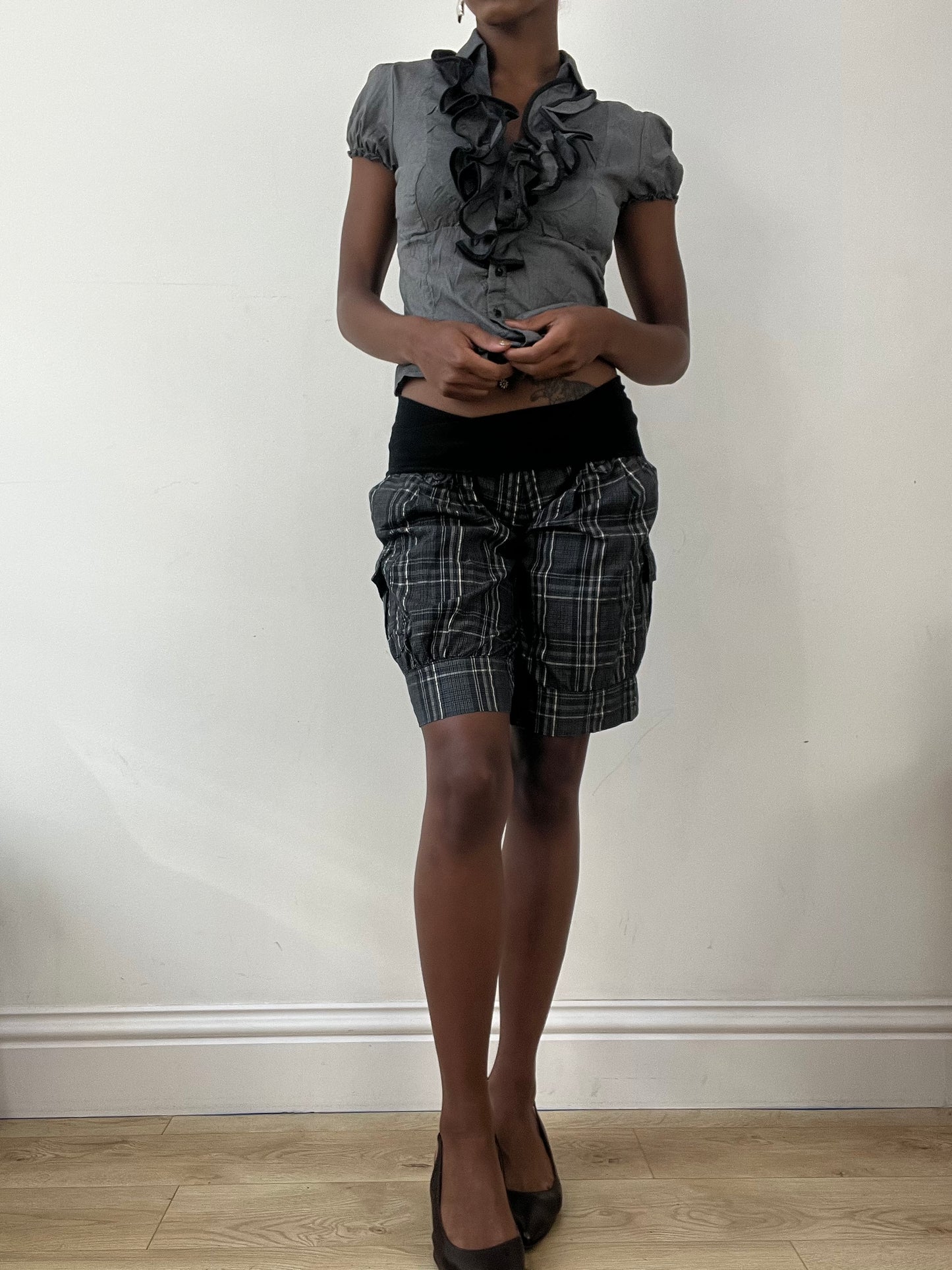 BEST PICKS | small black and grey plaid shorts with fold over waist