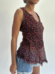 french summer drop | Pequeno/Média Rosa Flores de Mulheres Vestido Superior