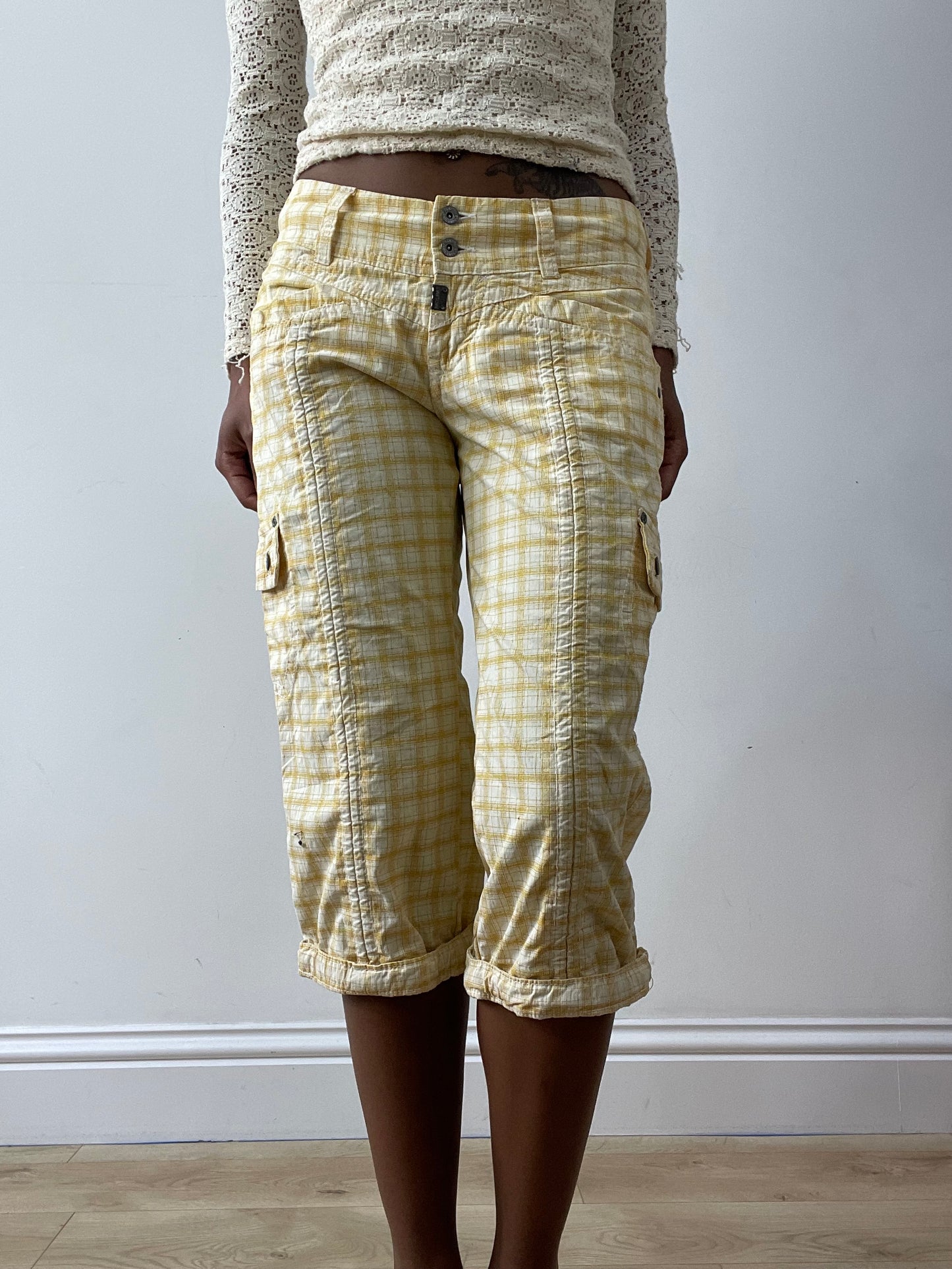 midsummer edit | small yellow capri style trousers with plaid print