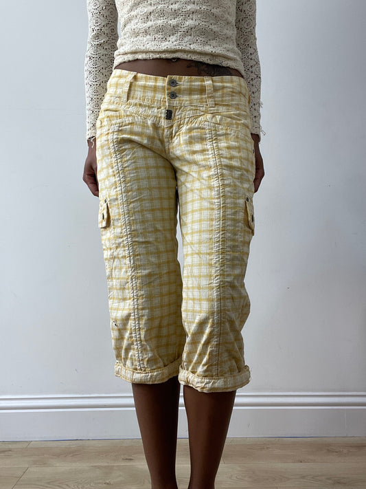 midsummer edit | small yellow capri style trousers with plaid print