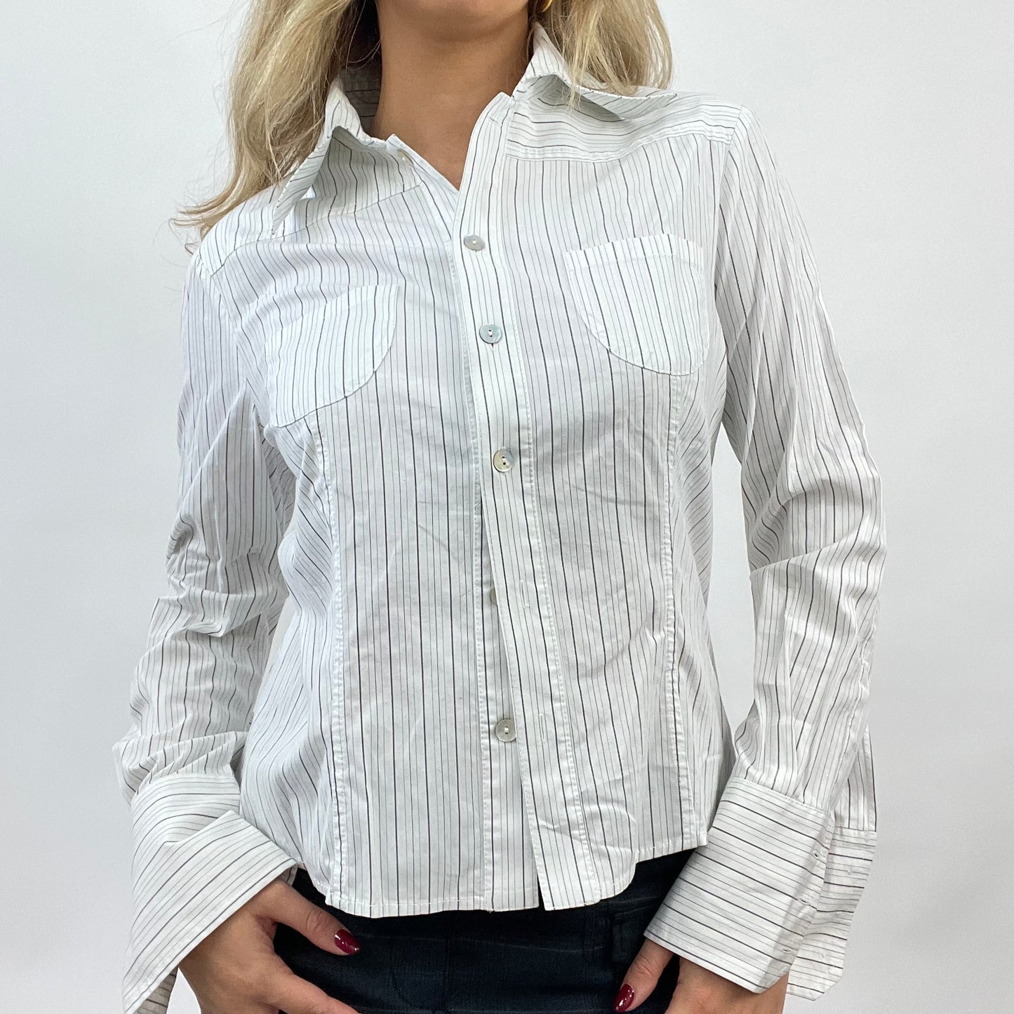 CORPCORE DROP | small white and black pinstripe shirt