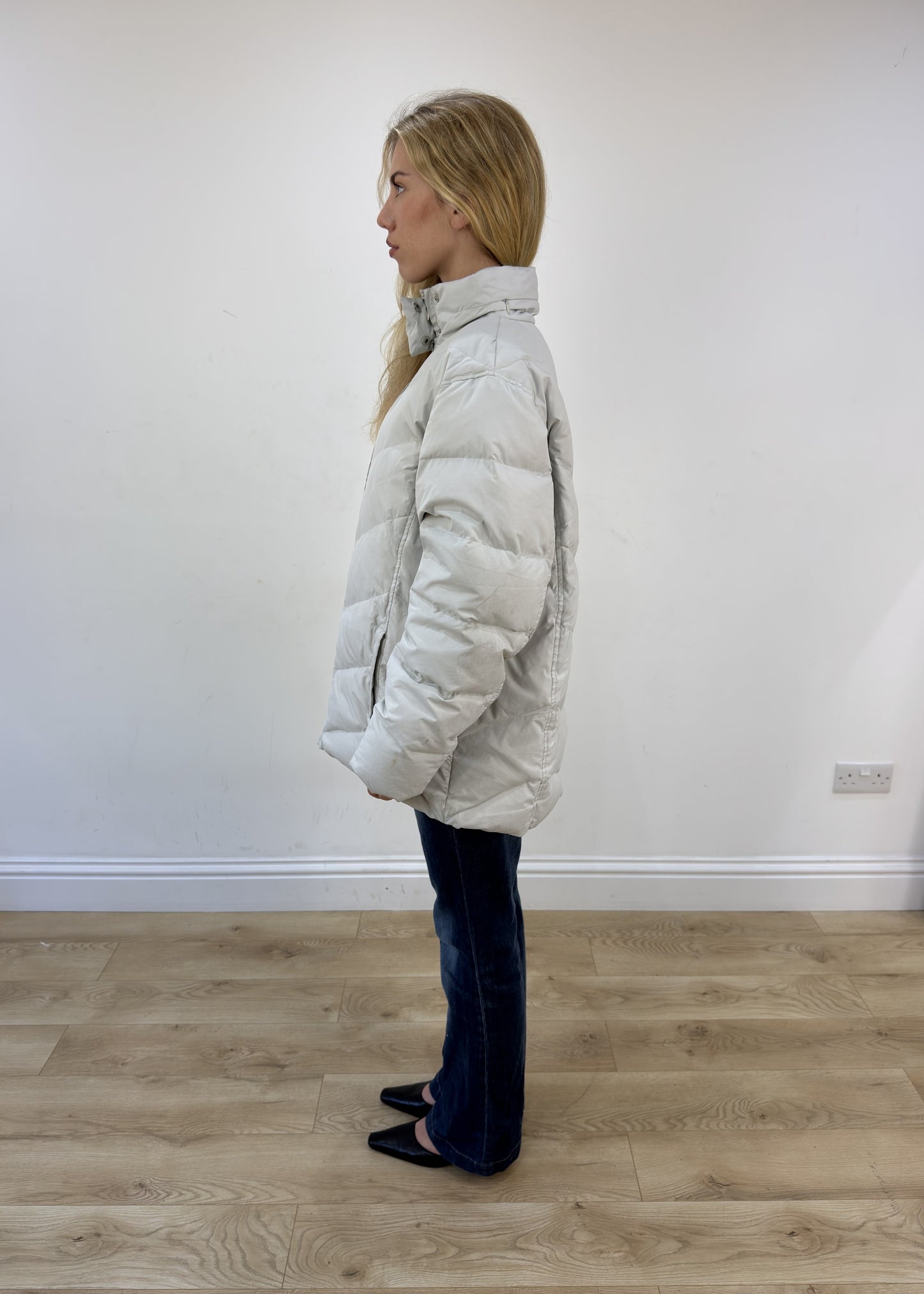 large beige/grey puffer coat