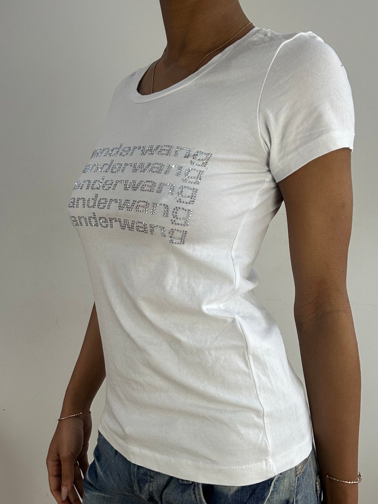 vintage edit fifteen | small white alexander wang diamanté logo t-shirt