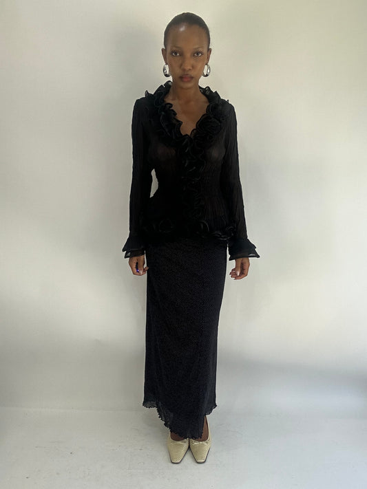 AUTUMN FAVOURITES | small black maxi skirt with polka dot mesh overlay