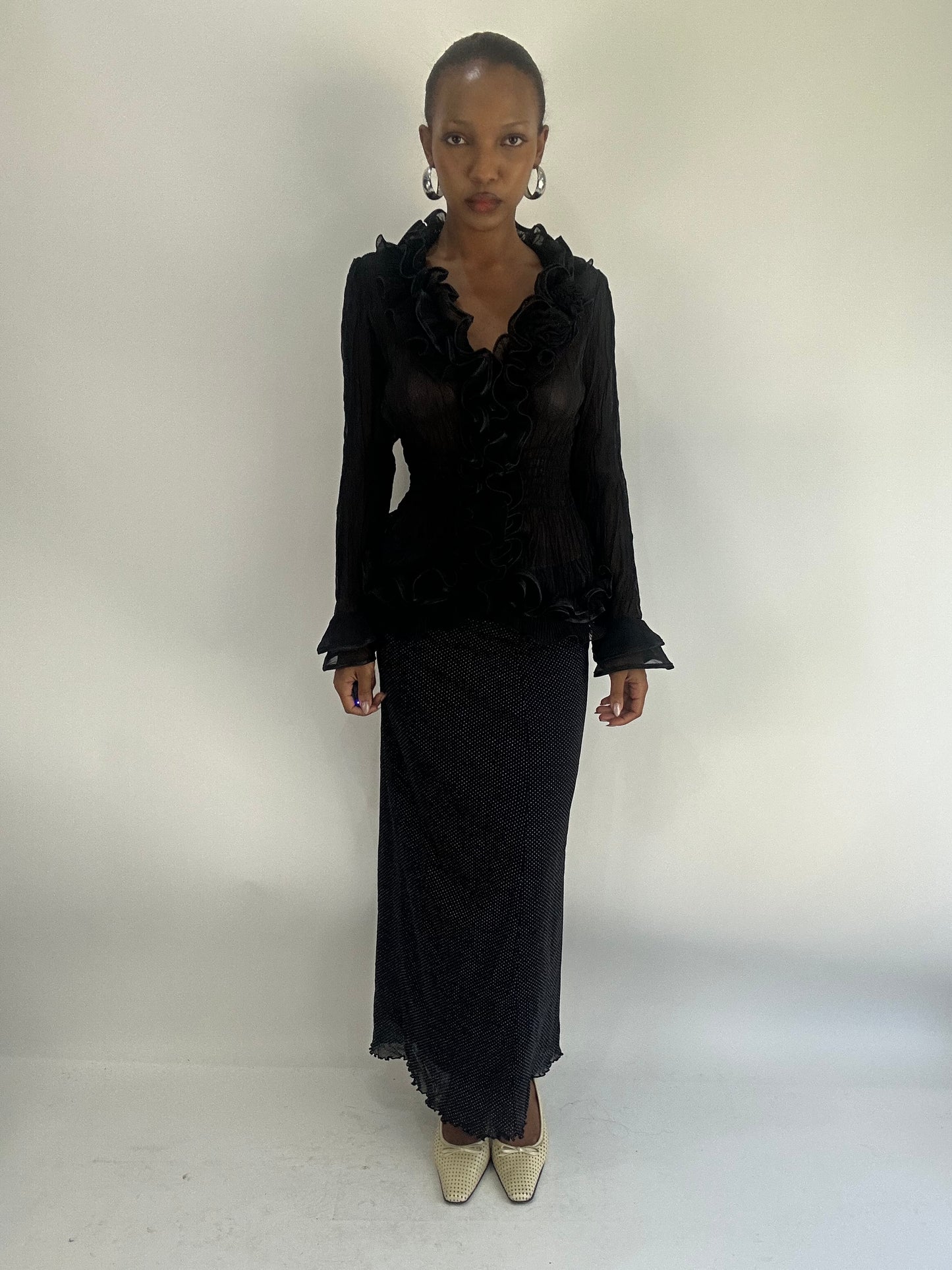 AUTUMN FAVOURITES | small black maxi skirt with polka dot mesh overlay