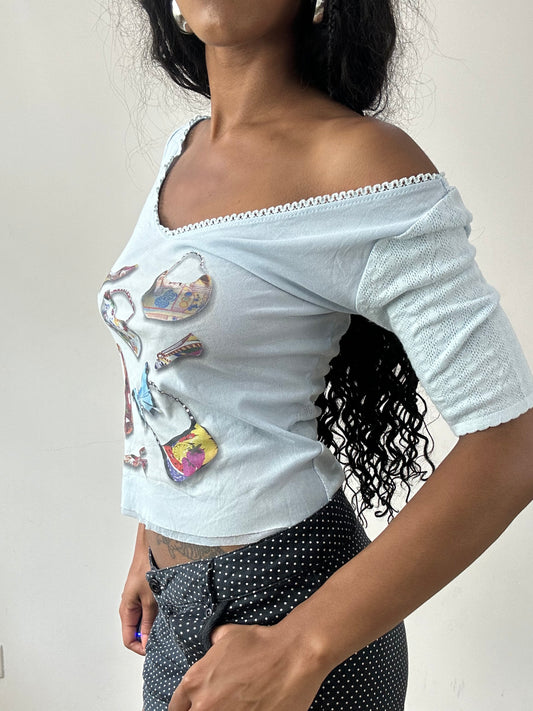 vintage edit twenty-five | small baby blue top with accessories graphic