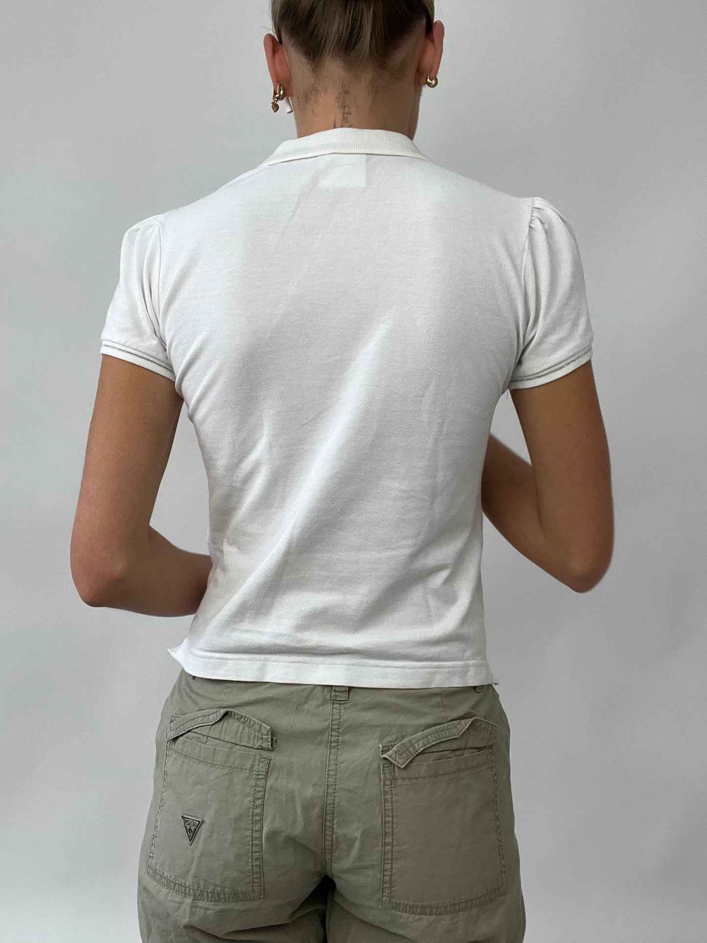 PUB GARDEN DROP | xxs white and pink champion polo shirt