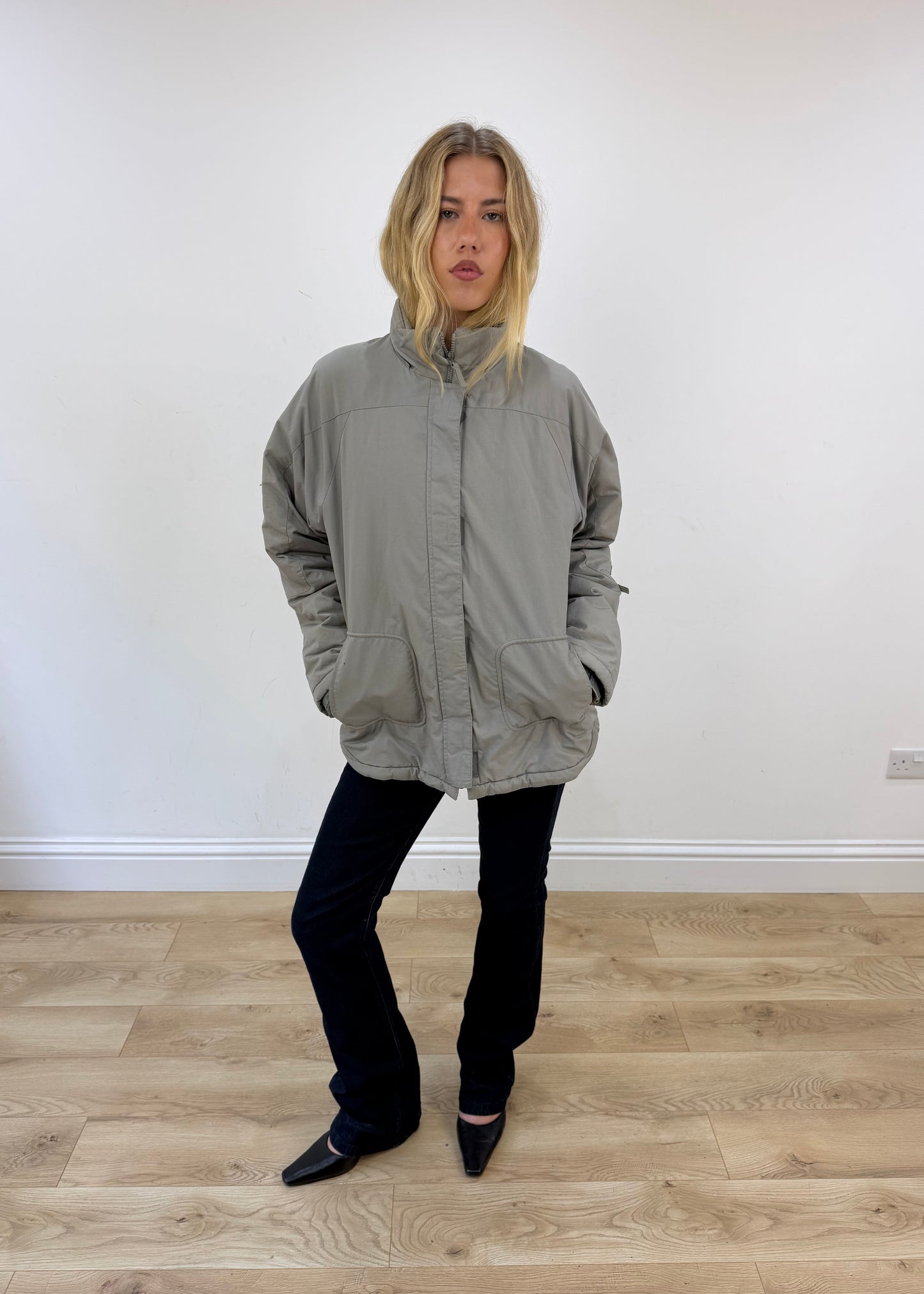 large champion grey puffer coat