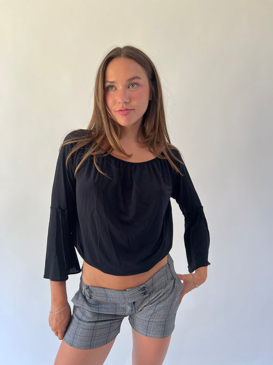 back to school drop | medium black sheer off the shoulder top