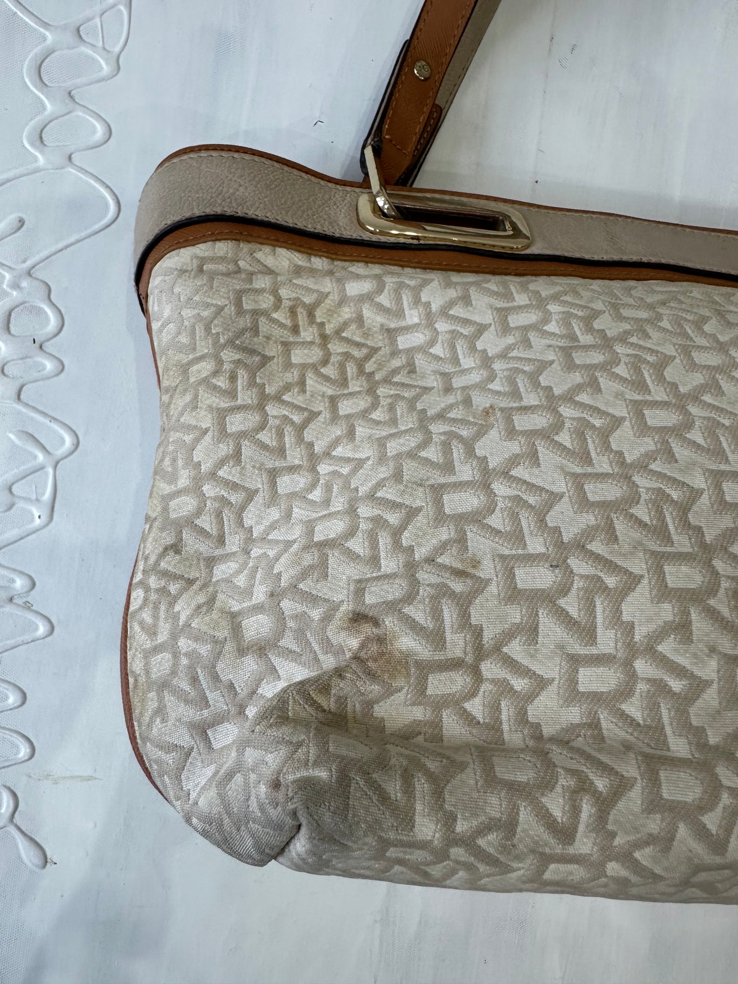 vintage edit thirty-three | white dkny shoulder bag with monogram print