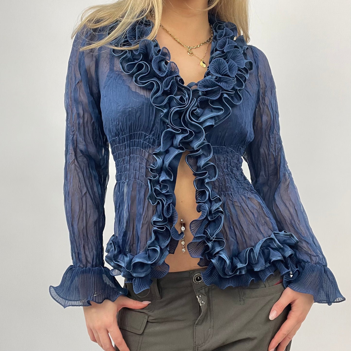 💻 BEST PICKS | small blue mesh ruffle shirt
