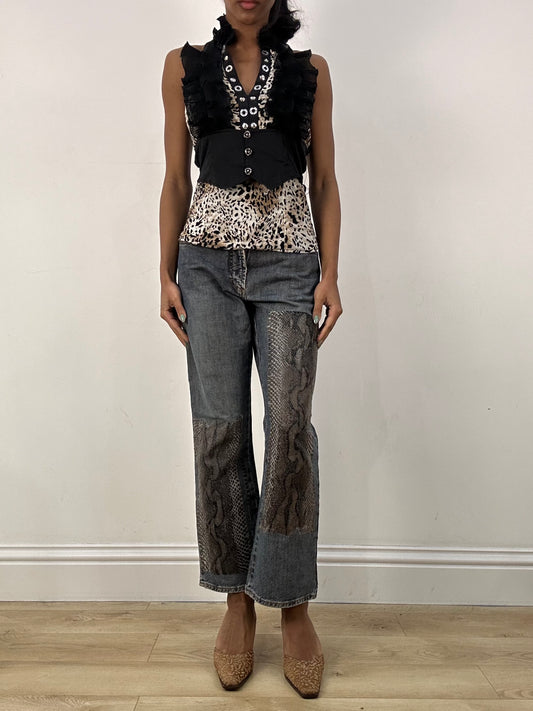 MOB WIFE DROP | small leopard print halterneck top with ruffle front detail