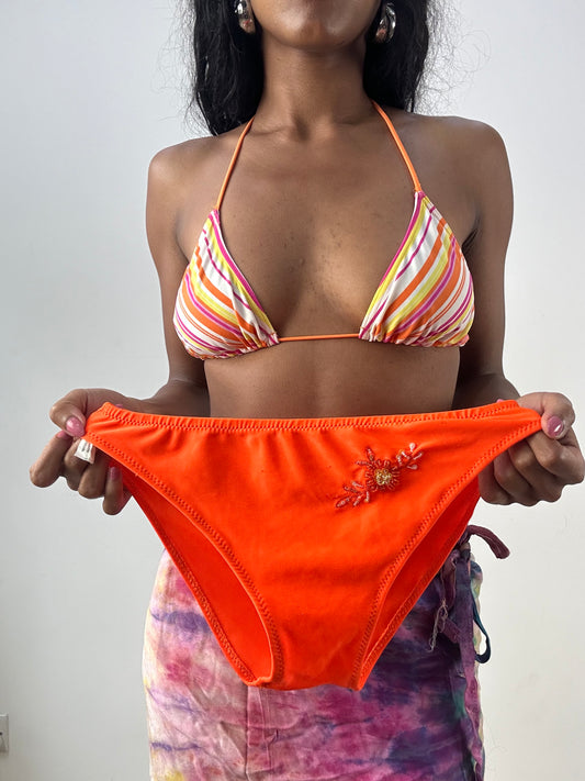 vintage edit: festival | small orange and white striped bikini set