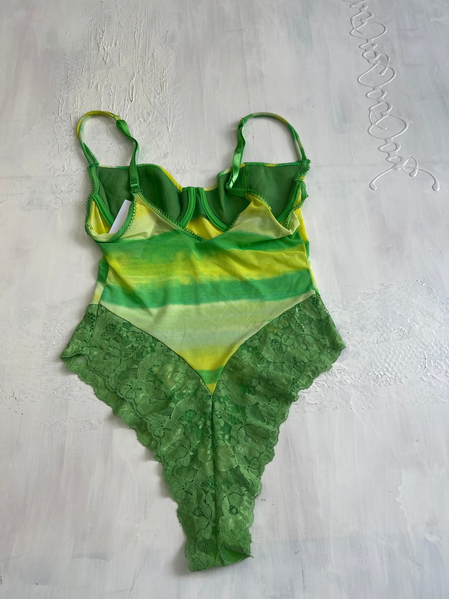 BRITISH SUMMER GIRL DROP | small green and yellow mesh bodysuit