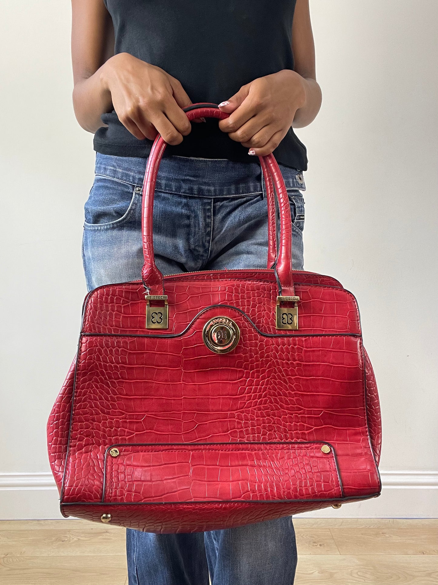 vintage edit twenty-seven | red faux crocodile print shoulder bag