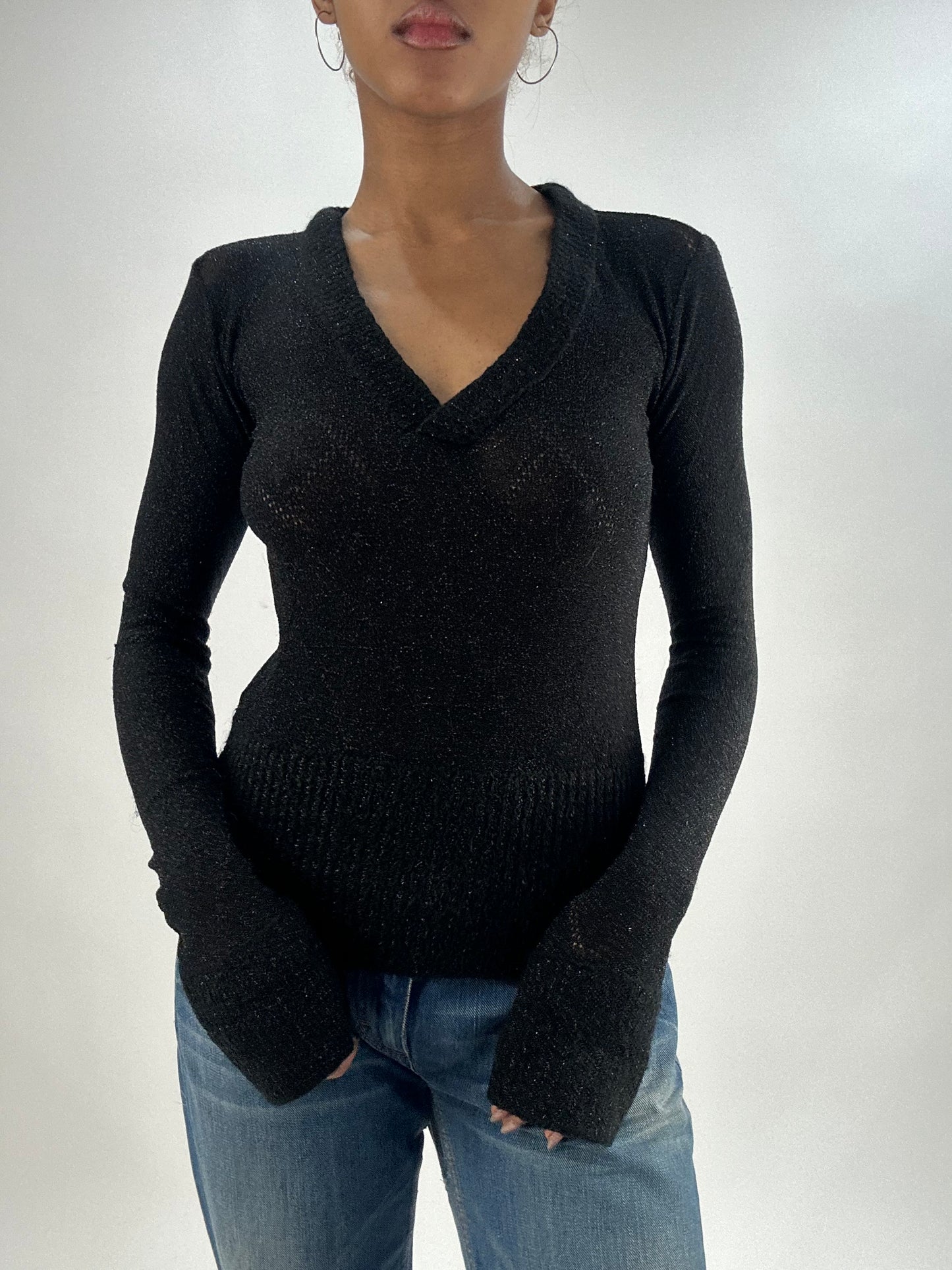 vintage edit thirty-five | extra small black glittery fitted top