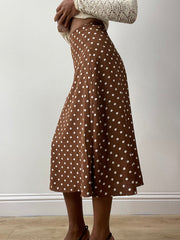 midsummer edit | Größe: XS · Farbe: Braun · Artikel: Rock · Details: High Waist + Maxi-Länge + Punkte + Muster