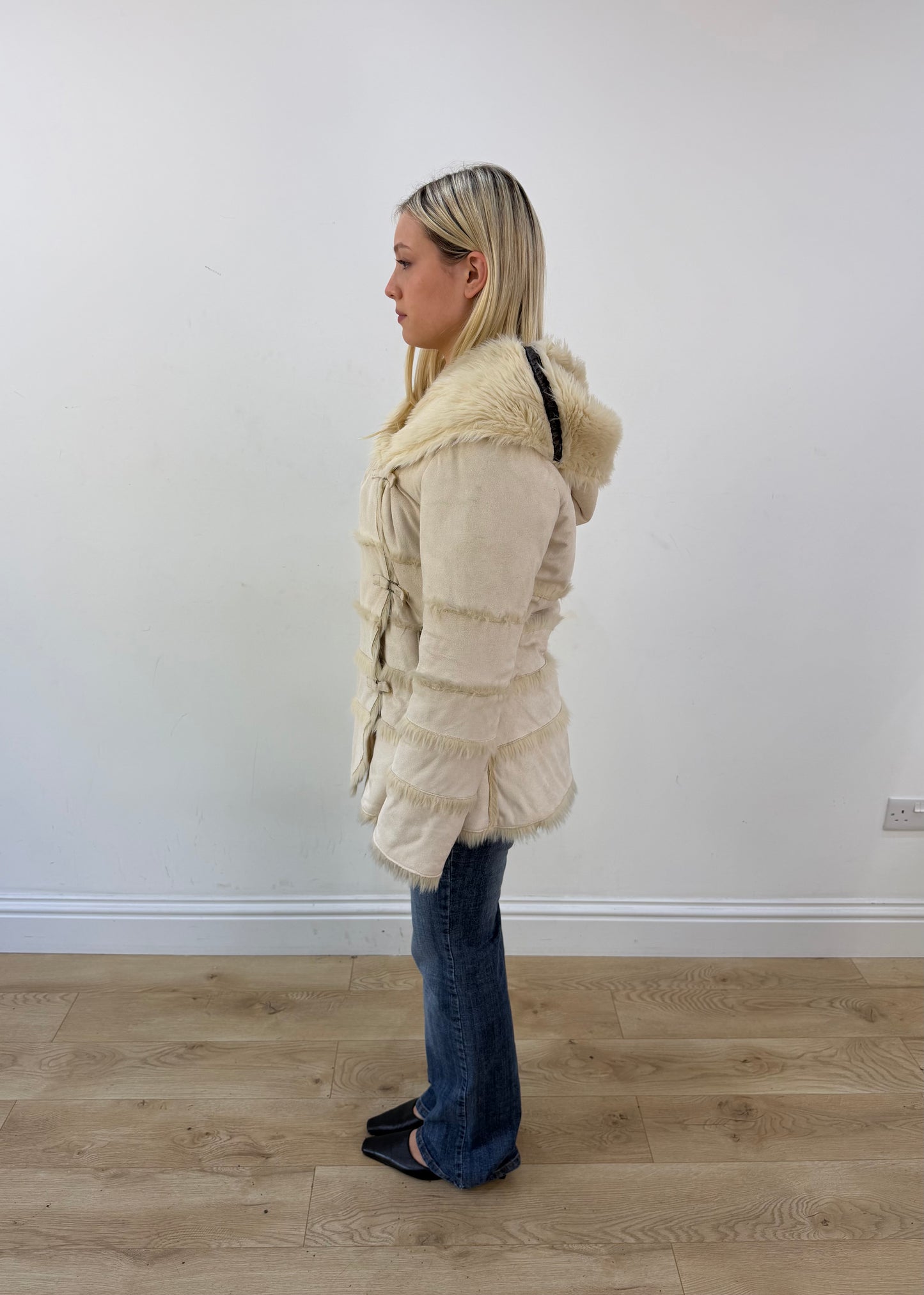 medium cream faux fur hooded jacket