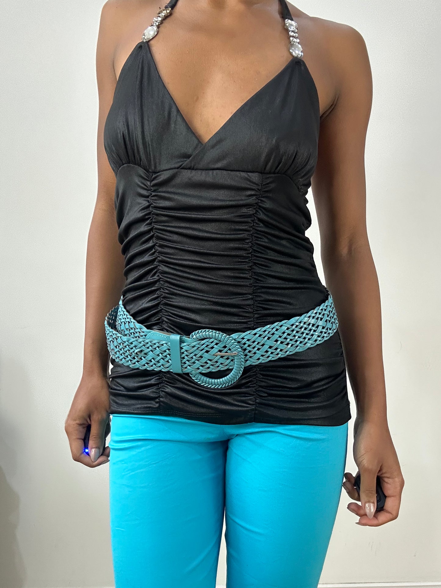 vintage edit: halloween | blue braided belt with circle buckle