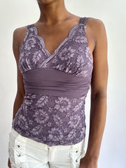 olivia rodrigo drop | taille: XS · couleur: violet · matière: dentelle · article: haut · détails: fleuri