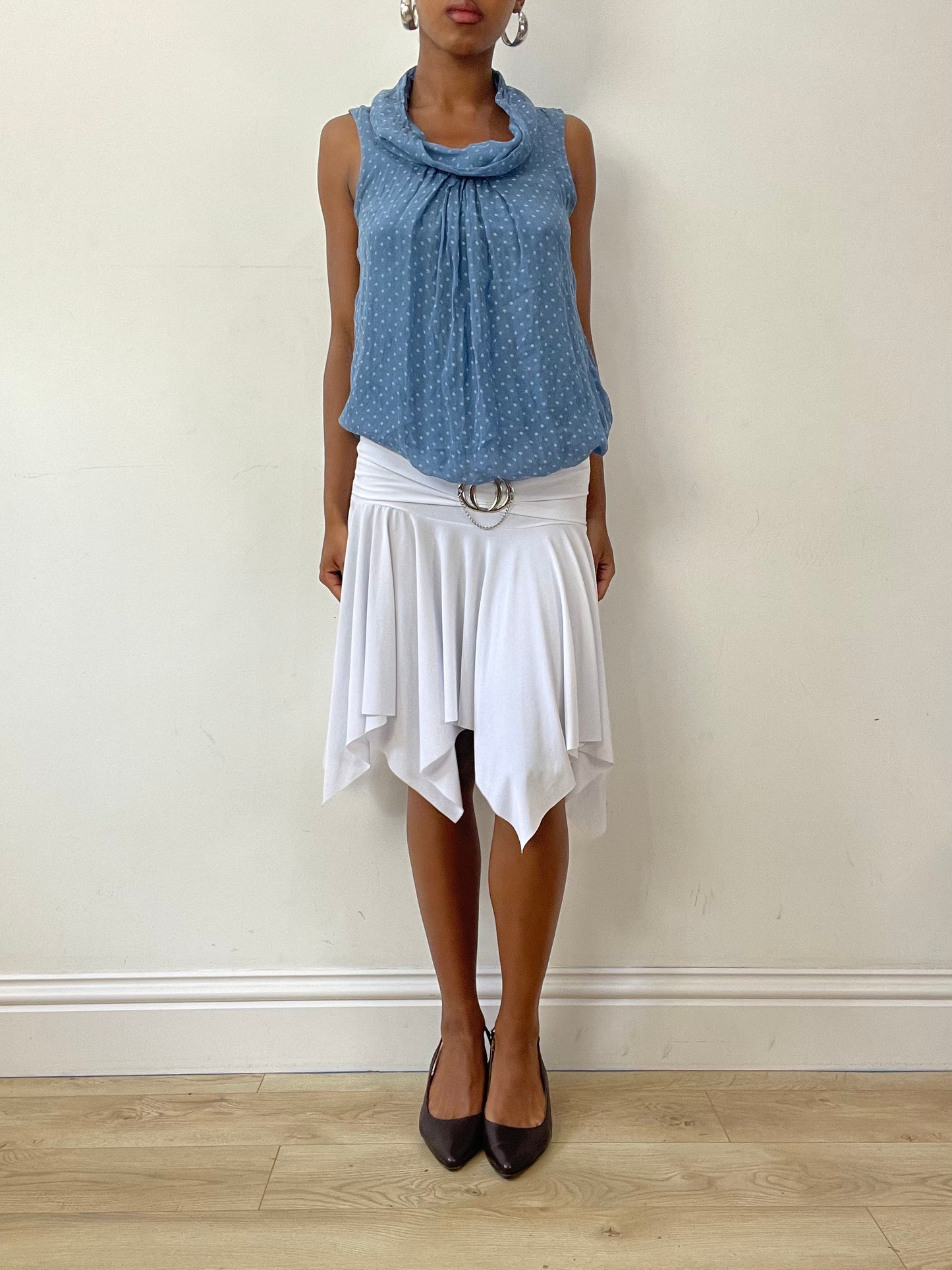 vintage edit twenty-seven | small blue polka dot cowl neck top